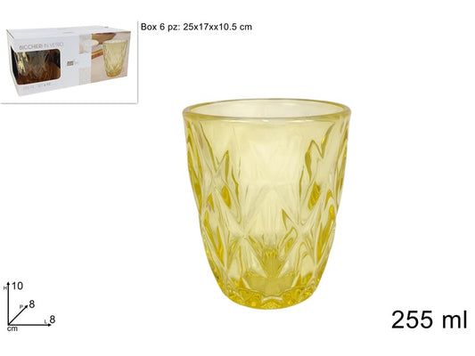 bicchieri vetro 255ml set 6pezzi ambra decoro diamante