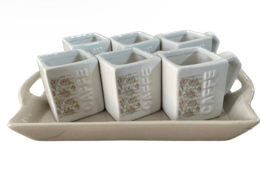 SET TAZZINE C/VASSOIO QUADRO CERAMICA PEONIAS