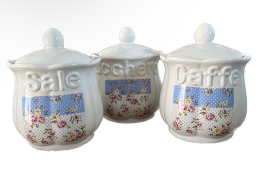 3 ROMANTIC ROSE SALT/SUGAR/COFFEE JARS