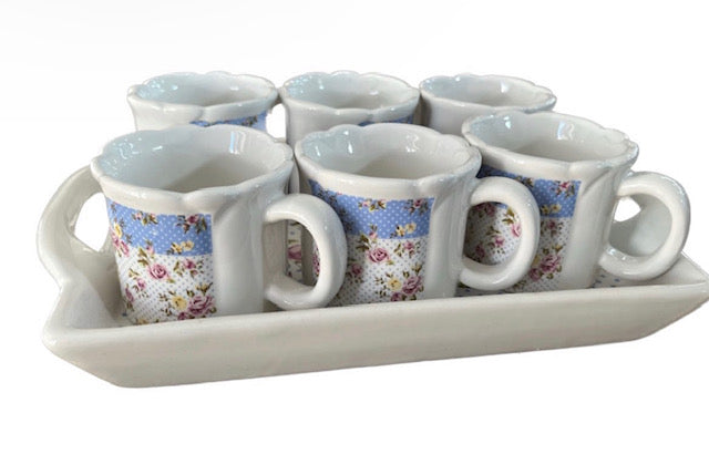 ROMANTIC ROSE CERAMIC CUPS SET WITH TRAY