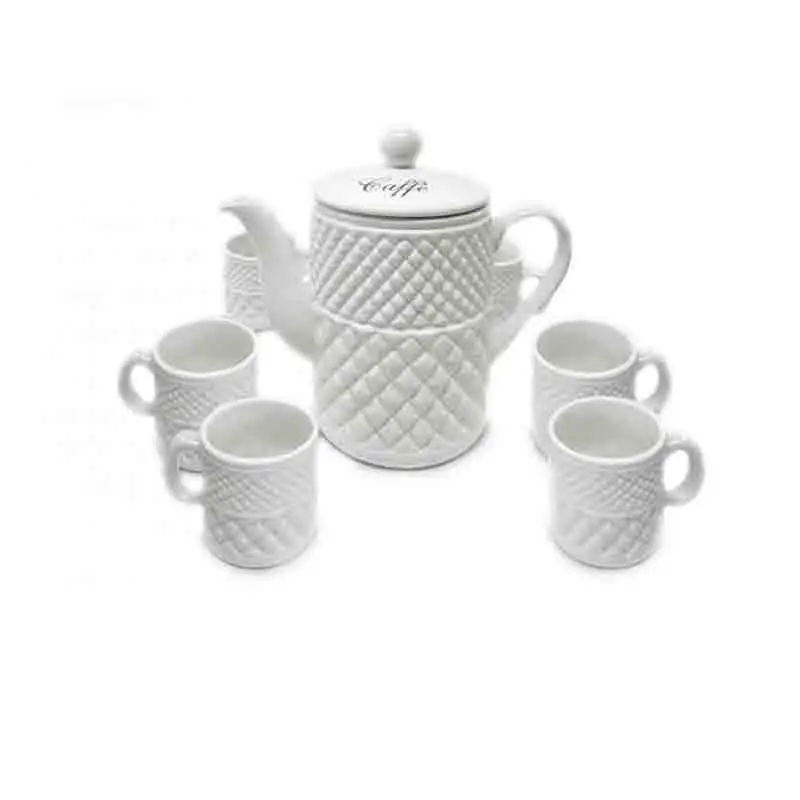 SET TAZZINE CAFFE C/TEIERA LINEA ROMBI TOTAL WHITE 7PZ