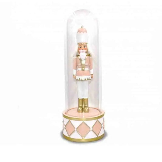 NUTCRACKER SOLDIER IN PINK GLASS BELL 25CM